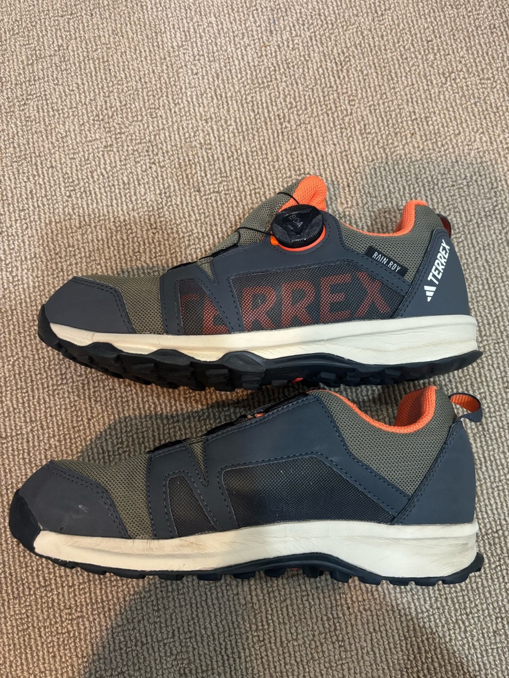 adidas Olive Green Trail Shoes with Orange Tongue
